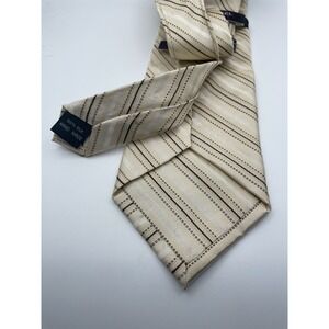 Beau Brummel Soho Mens Silk Tie Cream Tan Brown Diagonal Stripe Hand Made